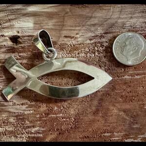 Vintage Large Sterling Silver Fish Pendant Ichthys